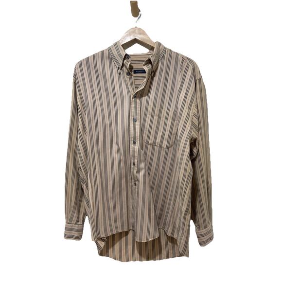 Burberry Button Down Shirt - L Cream Black Red Stripe‎ Long Sleeve Classic - Picture 1 of 5